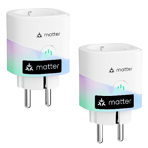 Meross Matter Smart Steckdosen mit Stromverbrauch, WLAN Steckdosen mit Stromzähler für Balkonkraftwerk, funktioniert Apple HomeKit, Alexa und Google, 16A, 2 Stücke