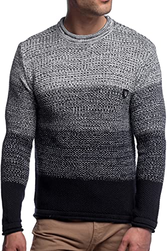 CRSM Karl's People Herren Strickpullover Langarm Rundhalspullover K-113 (XXXL, Black)