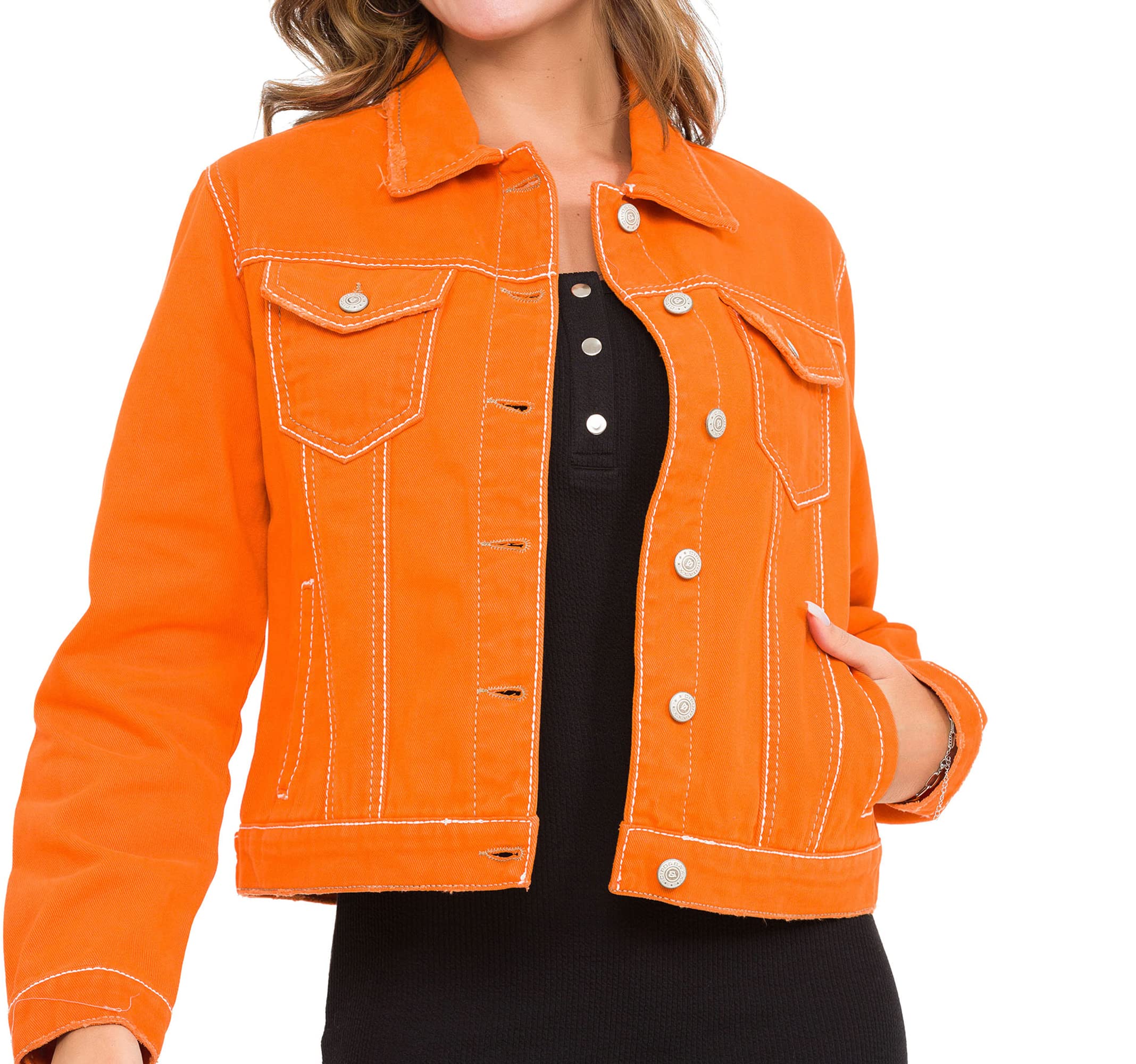 Cipo & Baxx Damen Jeansjacke Oversize Lang Denim Frezeitjacke WJ212 Orange XL