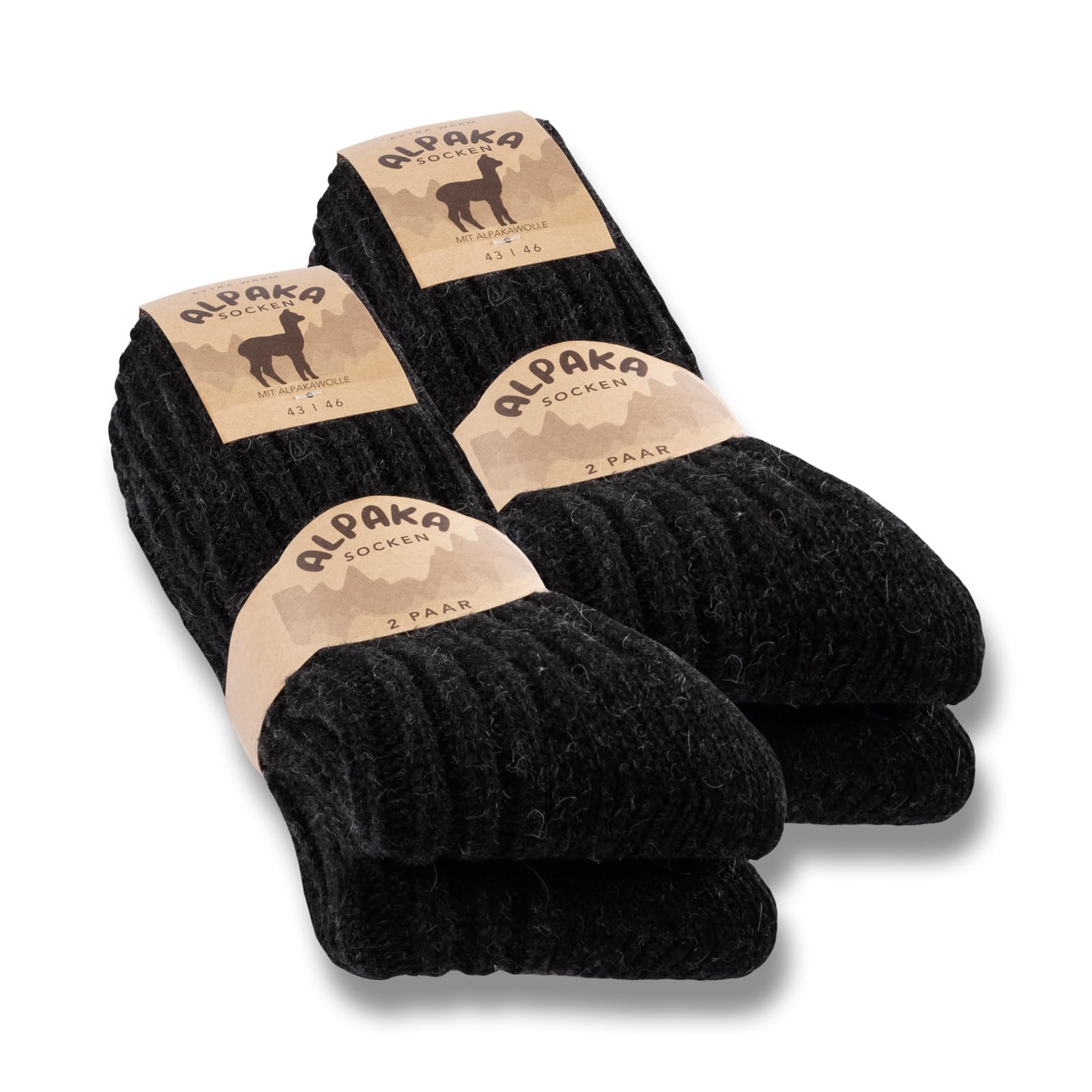 4 Paar Alpaka Socken Herren Damen Wollsocken warme Wintersocken 20900 (Schwarz 43-46)