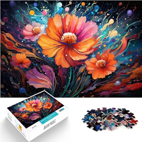 Puzzle, bunte psychedelische Blumen, 1000 Teile, Puzzle für Erwachsene, Holzpuzzle zum Stressabbau, schwierige Herausforderung, 1000 Teile (50 x 75 cm)