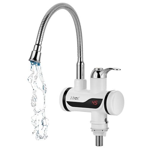 Elektrischer Wasserhahn mit Durchlauferhitzer 30-60°C LED Mischbatterie Badarmatur Temperaturanzeige 10-99°C Küchenarmatur Energiesparend Wasserleitungshahn Wasserentnahmevorrichtung Einhebelmischer