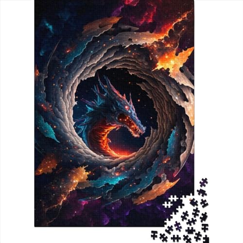 Holzpuzzle mit Weltraumdrachen, Geschenke für Teenager, Kunstpuzzle für Erwachsene, 1000 Teile, ganze Familie, 75 x 50 cm