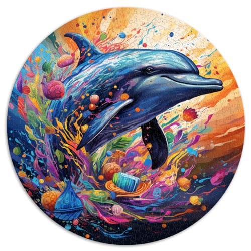 Puzzle für psychedelischen Delfin, Puzzle für Erwachsene, 1000 Teile, 26,5 x 26,5 Zoll, Entspannungspuzzlespiele mit passendem Poster und Quizblatt