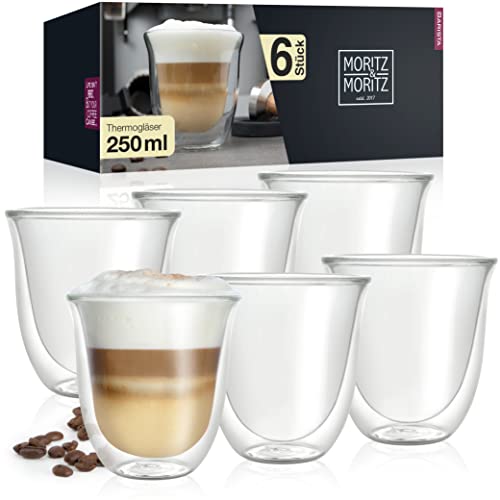 Caffé Italia Napoli 6 x 250 ml Doppelwandige Gläser - Thermogläser für Cappuccino Tee Heiß- und Kaltgetränke - spülmaschinengeeignet