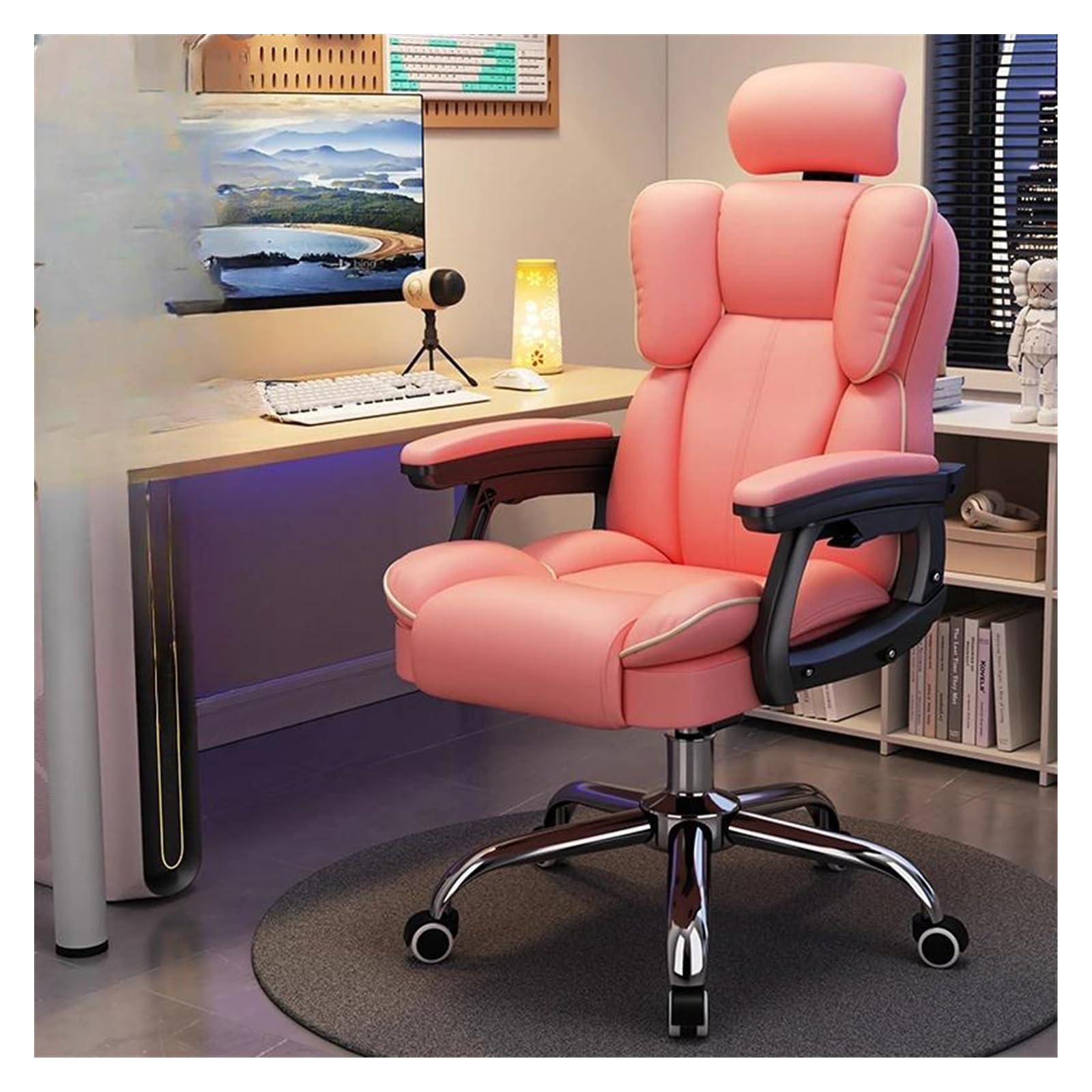 TBSZCM Gaming-Stuhl, drehbarer Liegestuhl fürs Büro mit Nackenstütze, Designer-Computer-Bürostuhl, Gaming-Möbel (Farbe: Pink), interessant Run forward