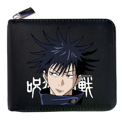 RYNDEX Jujut-su Kais-en Anime Wallet, Spaß Süß Kawaii Kartenetui mit Münzfach, Reise-Kulturbeutel für Ausweis Banknote Münze Foto(Color:Black 12)