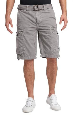 Jet Lag Herren Cargo Shorts mit Gürtel 24-975 Bermuda knielang Loose Fit Steeple Grey W36