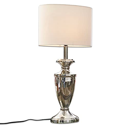 LOBERON Tischlampe Moulins, zeitlose Eleganz, klassische Tischleuchte mit Kippschalter, luxuriöser Charme, Wohn-Accessoire, Aluminium, Baumwolle, creme/silber