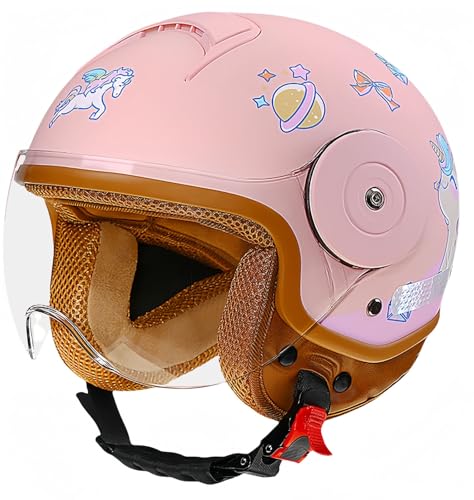 Motorradhelm für Kinder, Mädchen, Jungen, ECE-Zertifizierung, Kinder-Jethelm mit Visier, Rollerhelm, Rollerhelm für 4–12 Jahre Jungen und Mädchen D,46-54CM