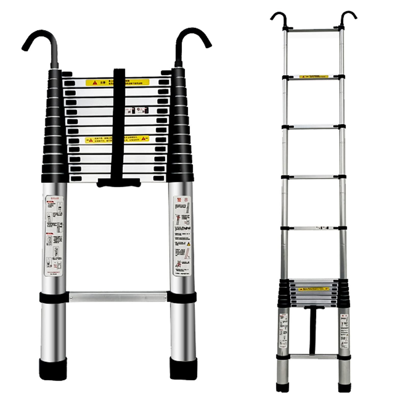 RASOANOA Klappbare Teleskopleitern 3,2 m/3,8 m/2 m/2,6 m/4 m/5 m, ausziehbare Aluminium-Geradeleiter mit abnehmbaren Haken, Tragkraft 150 kg Ambitious