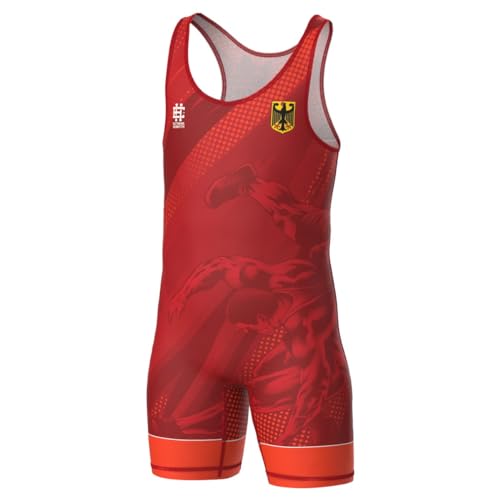 Extreme Hobby Kinder Wrestling Trikot Deutschland, Leotard Singlet Vest Kids Bodysuit Atmungsaktiver Material, Ringer Trikot (Rot, 164)