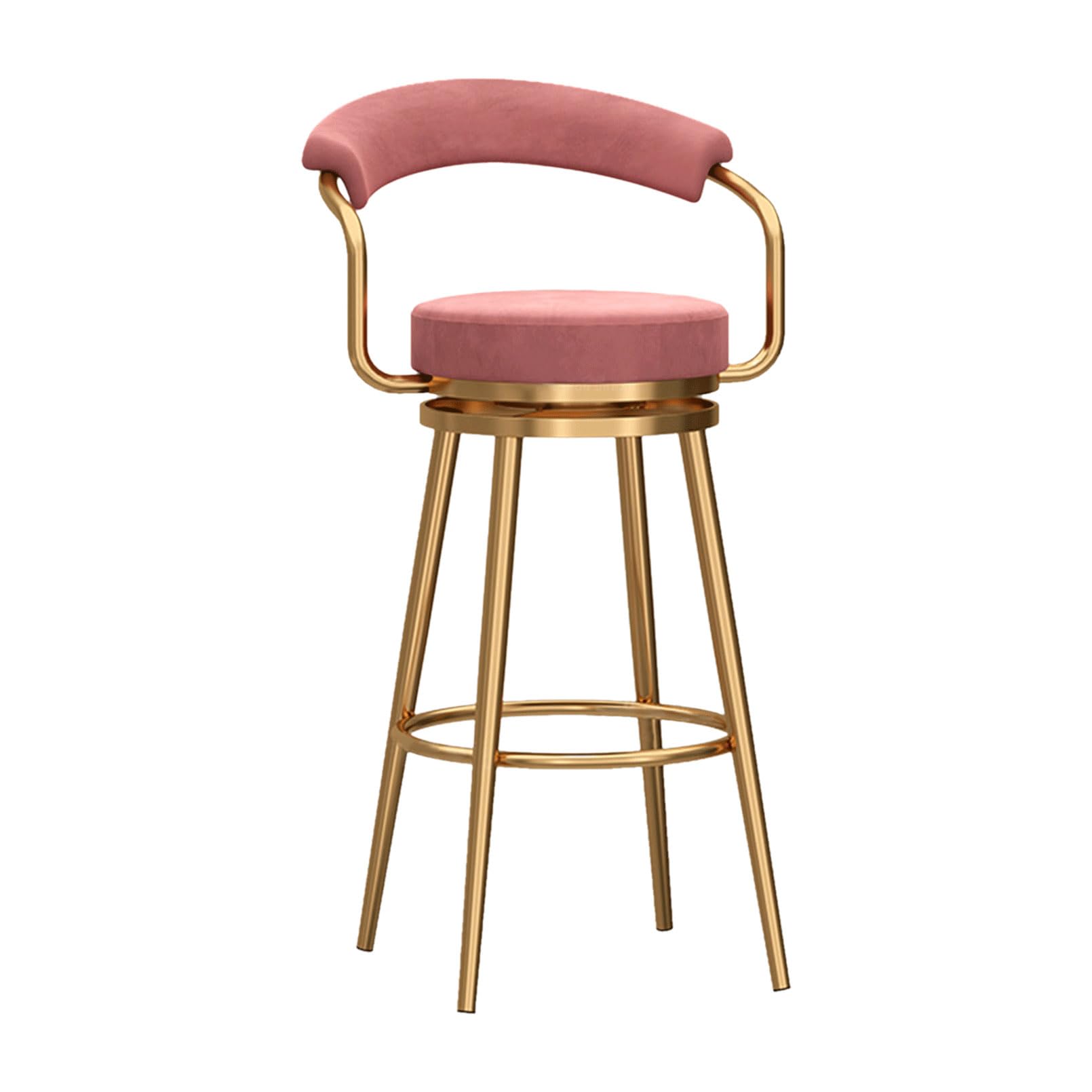 TBSZCM Drehbare Barhocker, gepolsterte Inselhocker mit niedriger Rückenlehne und Fußstütze, samtgepolsterter Sitz, 1er-Set Drehstuhl für Esszimmer, Bar, Höhe 65 cm, Rosa Run forward