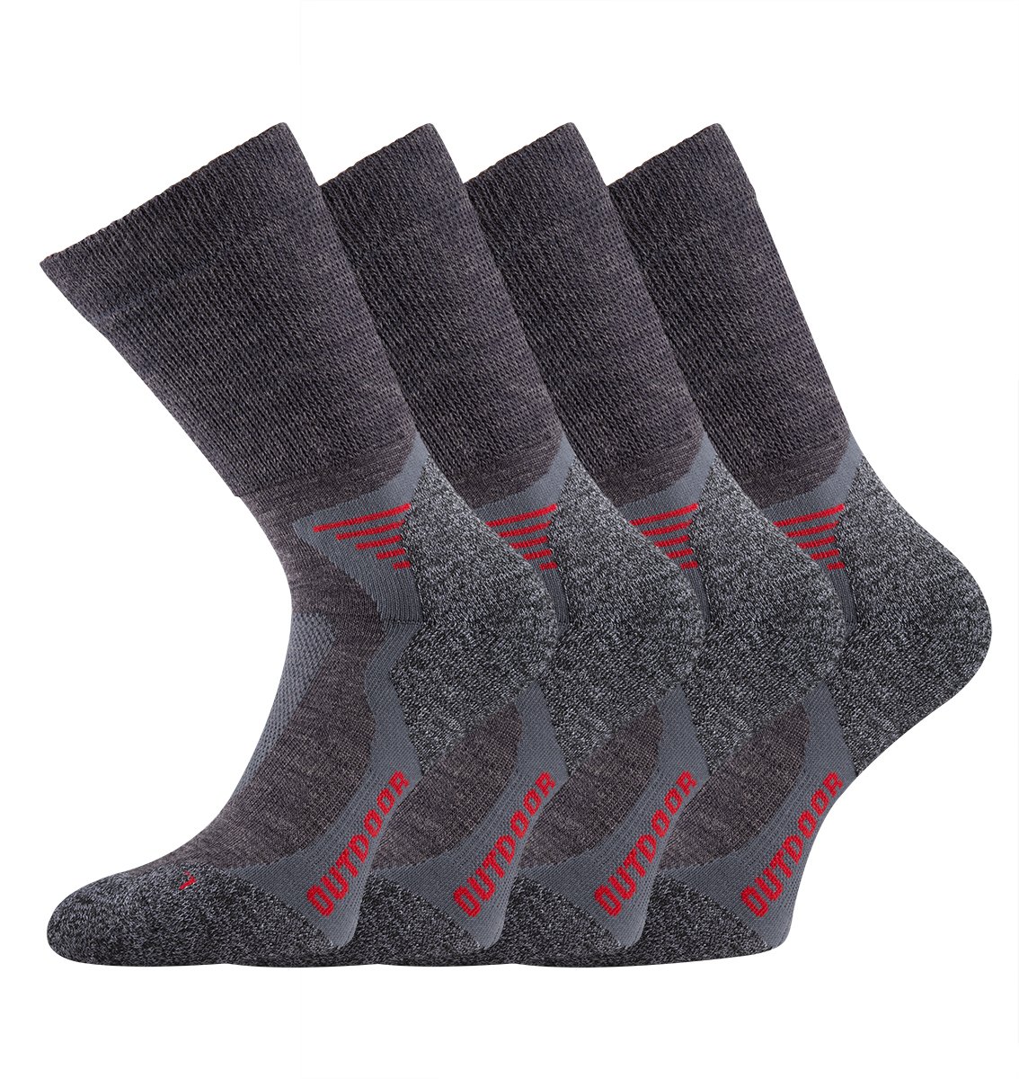 TippTexx24 2/4 Paar unisex Wandersocken,Trekkingsocken mit Merinowolle (43/46, Grau/Rot 4 Paar)