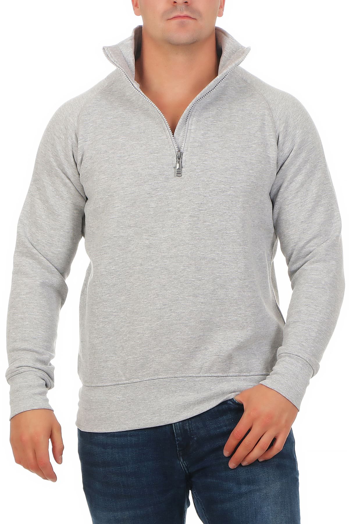 Happy Clothing Herren Pullover halber Reißverschluss ohne Kapuze, Größe:XXL, Farbe:Grau meliert