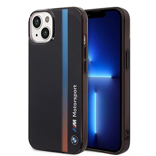 BMW Handyhülle für iPhone 14 Zoll Schwarz IML Streifen Fading Tricolor, Anti-Kratzer PC/TPU, bequeme und langlebige Hartschale mit zugänglichen Anschlüssen, Stoßdämpfung und Signatur-Logo