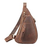 Leathario Brusttasche Herren Leder Crossbag Wasserdicht Sling Rucksack Sling Bag Echtleder Schulterrucksack Schulltlertasche Crossbody Bag Tragtasche für Wandern Arbeit Radfahren Reise