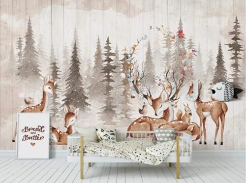 Wald Elch Holzbrett Vogel 3D Tapete Poster Restaurant Schlafzimmer Wohnzimmer Sofa TV Dekorative Wand-150cm×105cm