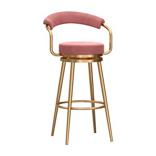 TBSZCM Drehbare Barhocker, gepolsterte Inselhocker mit niedriger Rückenlehne und Fußstütze, samtgepolsterter Sitz, 1er-Set Drehstuhl für Esszimmer, Bar, Höhe 65 cm, Rosa Run forward