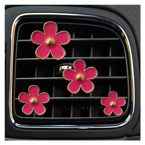 Auto Innenzubehör 4 Teile/satz Auto Outlet Vent Parfüm Clips Auto Lufterfrischer Klimaanlage Aromatherapie Kleine Gänseblümchen Innen Dekoration Auto Zierleiste(Rose Red)