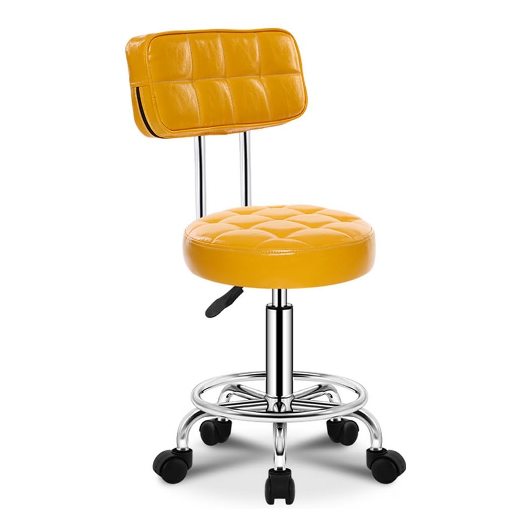 ZHOUXIAO Runde Rollinghocker Ottoman Stuhl Hocker mit Rädern, Arbeitshocker für Laden, Schwenksalonhocker Stuhl Verstellbar Yellow