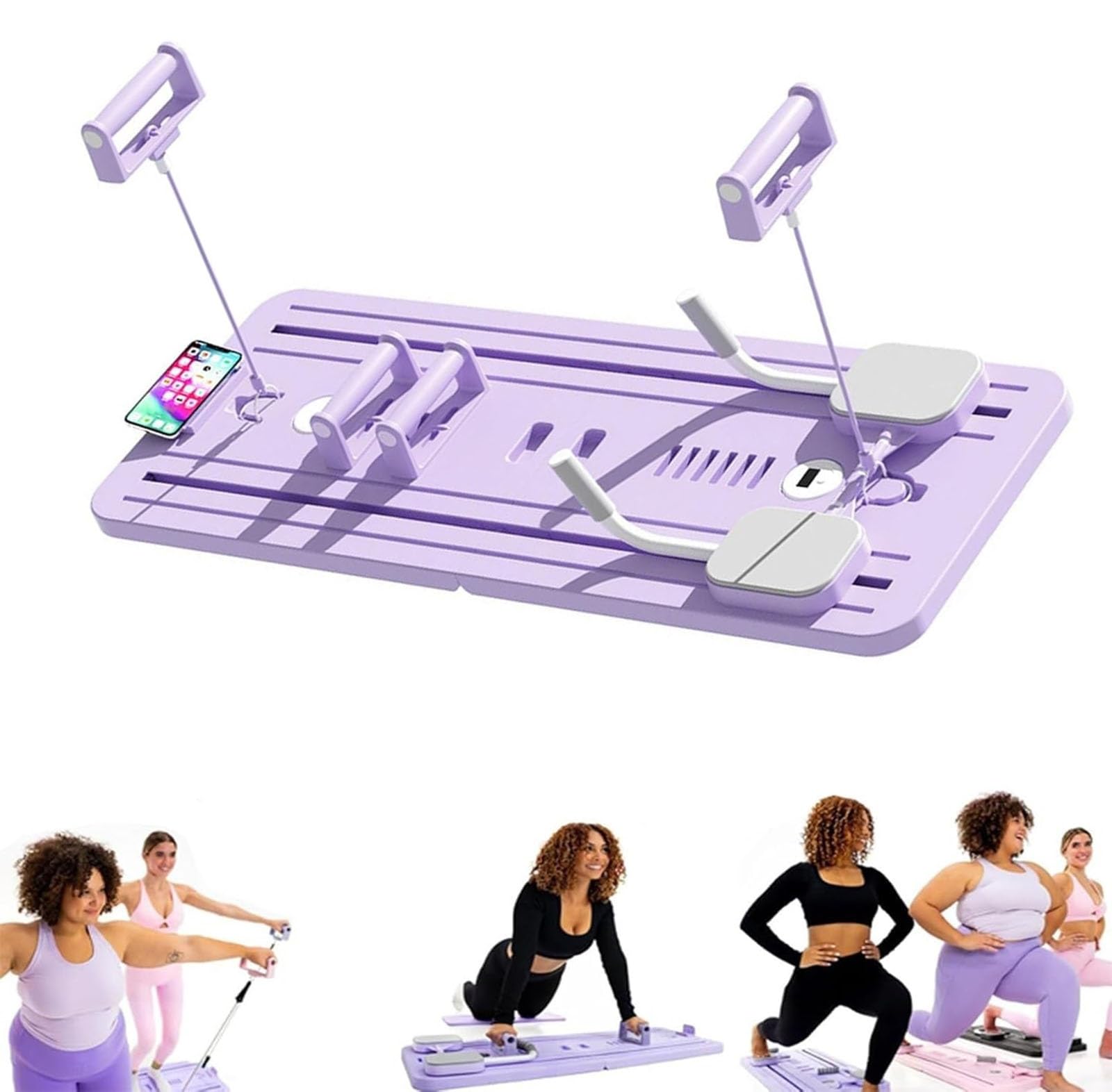 KJZQXYX Faltbares Pilates-Reformer-Board-Set von Lhanel – Mehrzweck-Schiebegerät für Heimtraining, inklusive Timer (Purple)