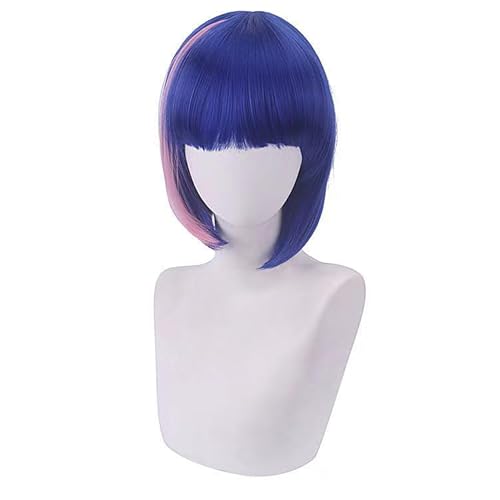 WCCNKK Wig Anime Cosplay Scissor Seven Cosplay Perücke Rosa-Blaues Kurzes Haar Hitzebeständiges Kunsthaar, Mit Perückenkappe, Anime-Geschenk