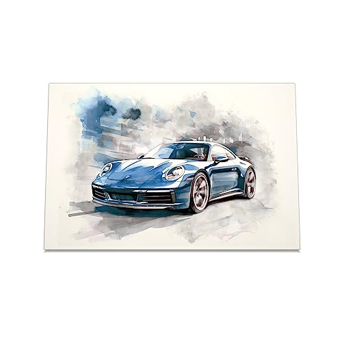 CanvasArts Watercolor Sketch Aquarell für Porsche 911 - Leinwand Bild - Auto Artwork Modern Art Wandbild Wasserfarbe (70 x 50 cm, Leinwand auf Keilrahmen, Porsche)