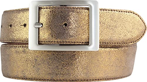 BELTINGER Hochwertiger Gürtel Metall-Optik mit Doppel-Schließe 4cm | Leder-Gürtel Metallic-Look 40mm Echt Leder | Metall-Ledergürtel | Bronze 90cm