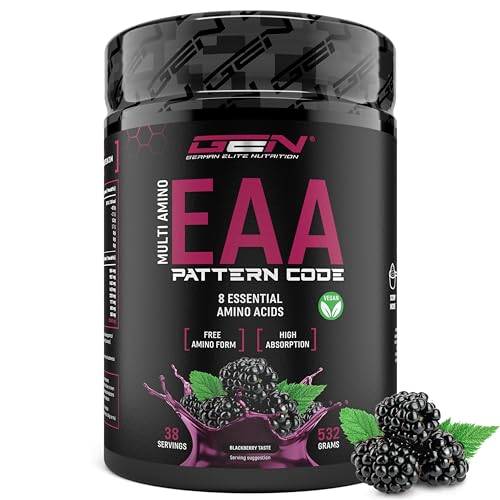 EAA Pulver - 532 g - Human Code Formel - Alle 8 essentielle Aminosäuren - Amino Workout Drink - Leckerer Geschmack & Top Löslichkeit - Vegan - (Blackberry)