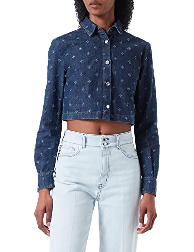 Love Moschino Women's Long-Sleeved Cropped Shirt, Dark Blue Denim, 38