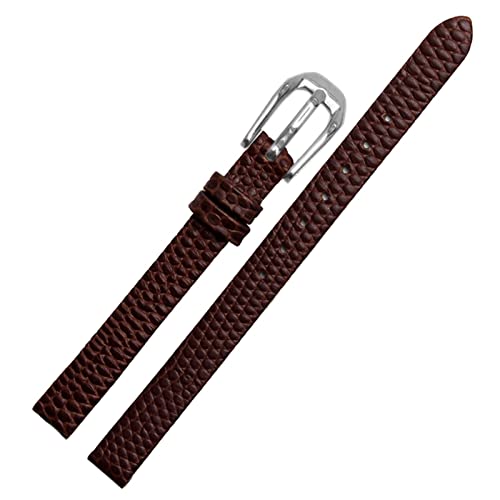 SCRUBY Echsendruck Cowide Lederwachband für Damen Ersatzwache weiß rote Ultra-dünner Gurt 6 8 10 12 14 16 mm kostenlose Lieferung(Brown silver buckle,14mm)