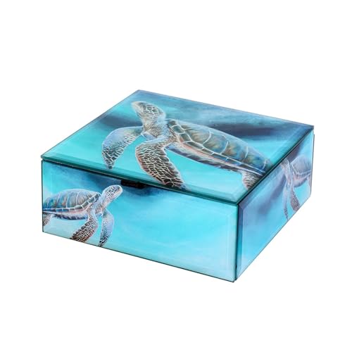 Aurgiarme Lovely Turtles Schmuck-Aufbewahrungsbox aus Glas mit transparentem Deckel, stabil gefüttert, Aufbewahrungs-Organizer für Halskettenzubehör