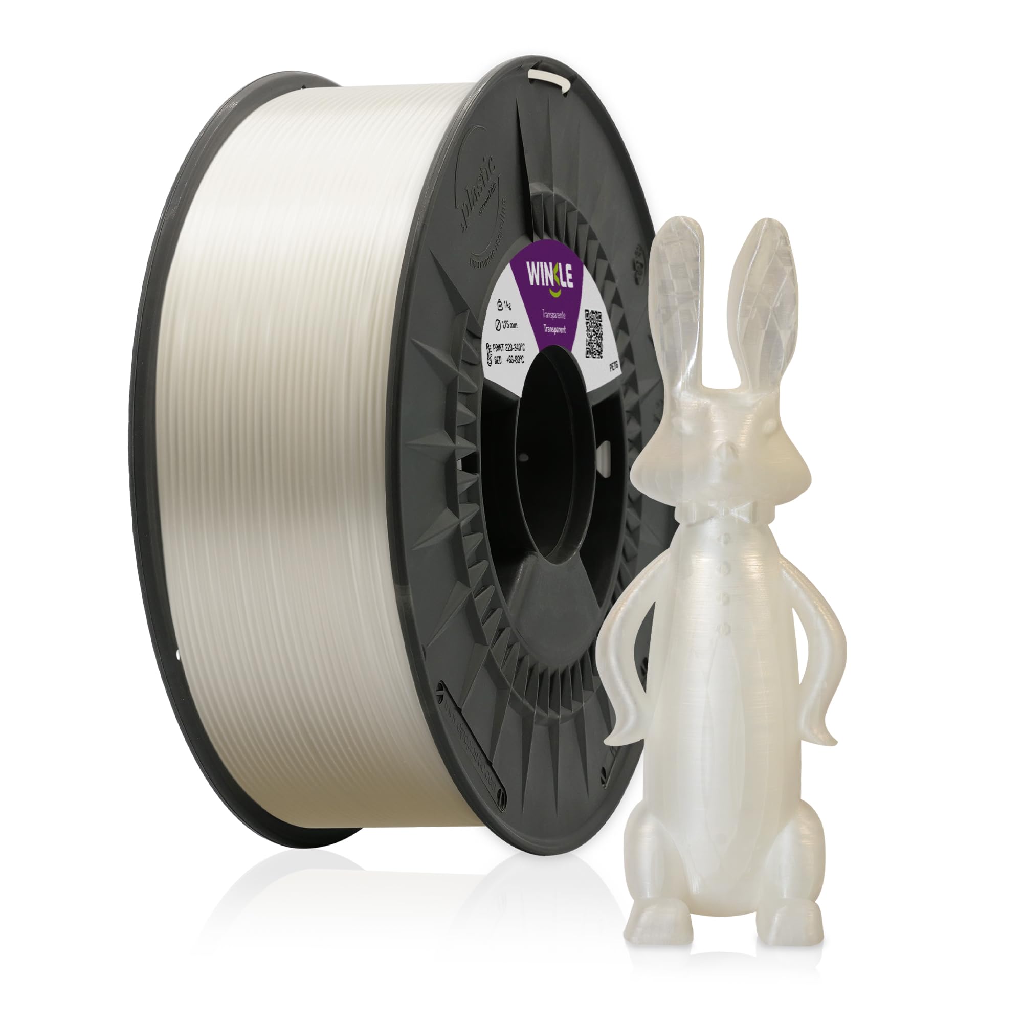 Winkle Petg Filament 1,75 mm, transparent, Filament für 3D-Druck, Spule 1000 kg