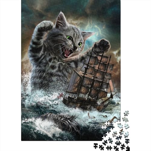 Monster Titan Cat Kraken Puzzle 1000 Teile für Erwachsene und Jugendliche von Wooden Jigsaw Puzzles Puzzles für Erwachsene Lernspiel Challenge Toy 75x50cm