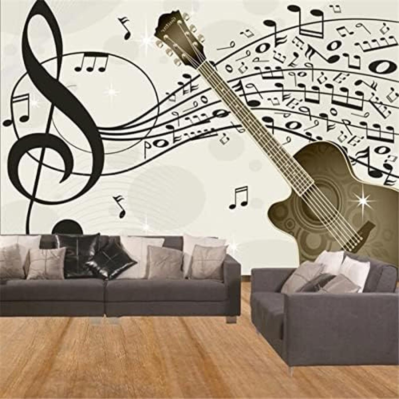 XLMING Gitarre Noten Tanz Musik Zimmer 3D Tapete Wohnzimmer Sofa Schlafzimmer Esszimmer Home Dekoration Wand-250cm×170cm