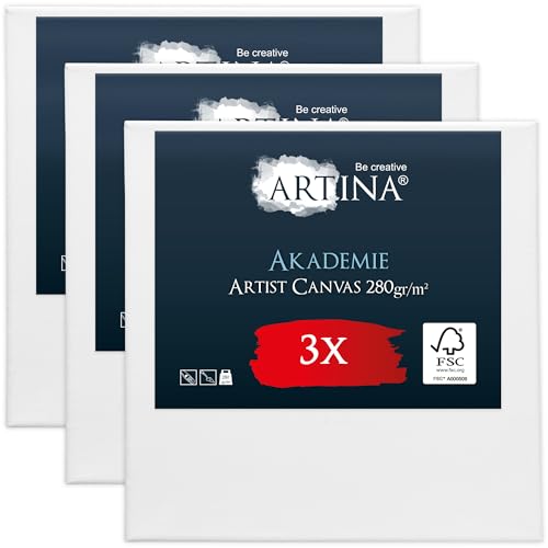 Keilrahmen Leinwand zum Bemalen 60x60 cm – Artina FSC® 3er Set Leinwand Keilrahmen Leinwände für Acrylfarben Canvas 100% Baumwolle – bespannte Keilrahmen Leinwände zum malen Acryl Leinwand Rahmen