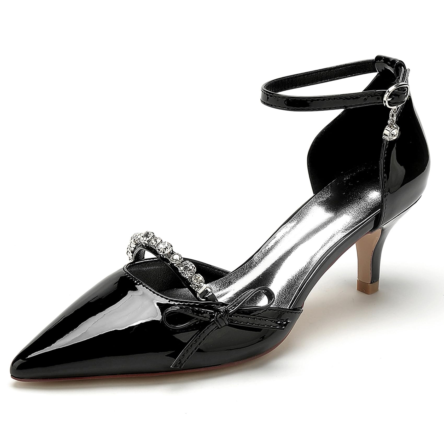 RUIZE Schwarz,43,Geschlossene Spitze Zehenpartie, Hochzeits-Brautschuhe für Damen, 6 cm Party-Pumps mit Perlen-Riemchen-Stilettos, sexy High Heels