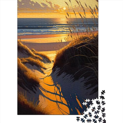 Sonnenuntergang am Strand, Holzpuzzle für Erwachsene, Puzzle-Spielzeug, 1000 Teile, Puzzle für Erwachsene, Holzpuzzle für Erwachsene und Teenager, 75 x 50 cm