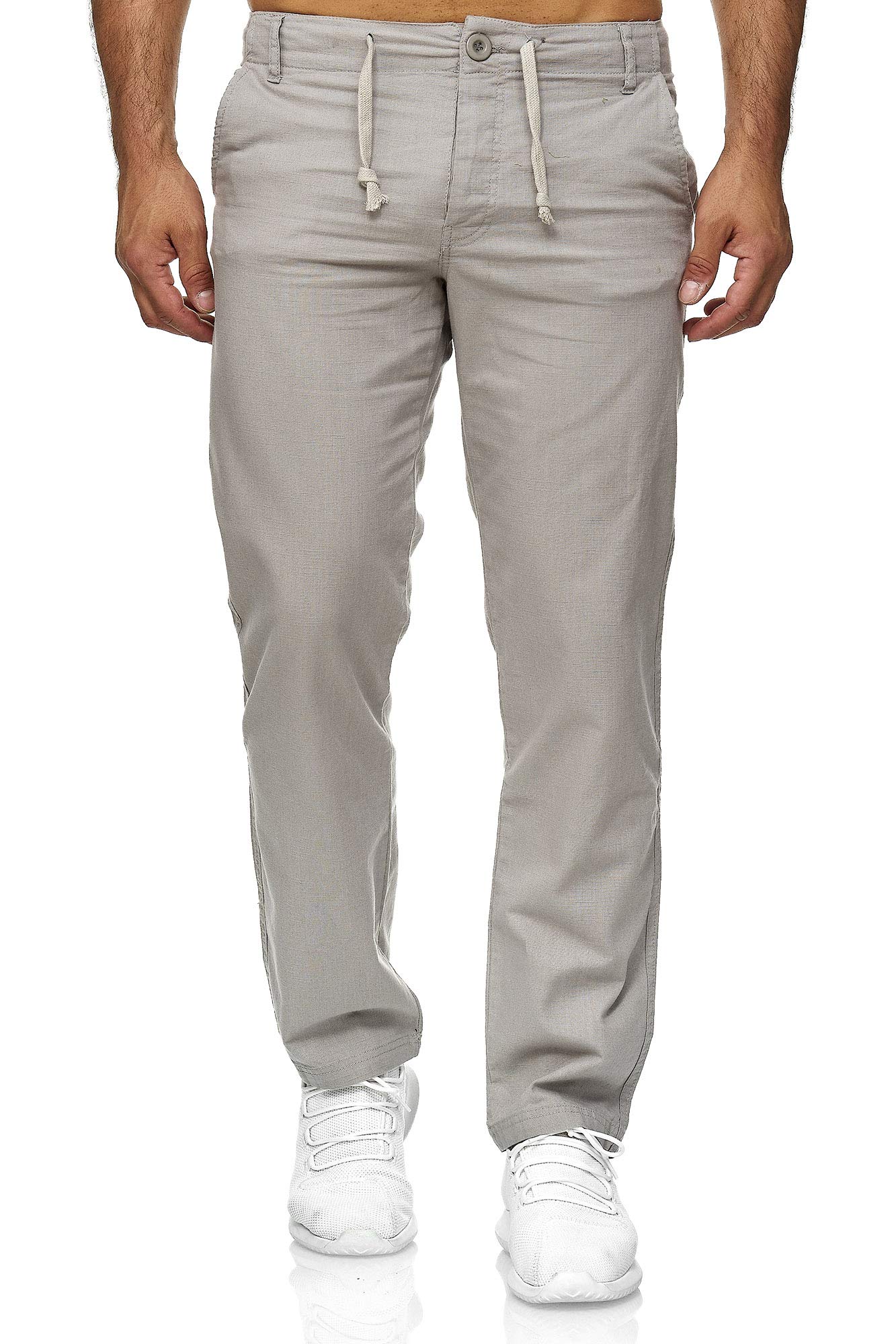 Reslad Leinenhose Männer Chino Herren-Hose lockere Sommer Stoffhose Freizeithose aus bequemer Baumwolle lang RS-3000 (S, Hellgrau)