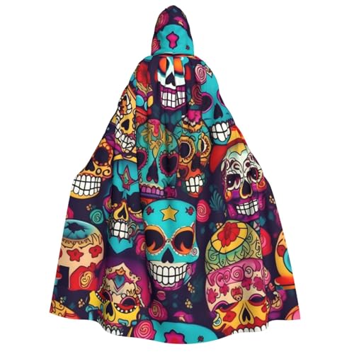 WURTON Sugar Skulls Print Unisex Kapuzenumhang Halloween Karneval Vampir Cosplay Umhang Kapuzenumhang Kostüm