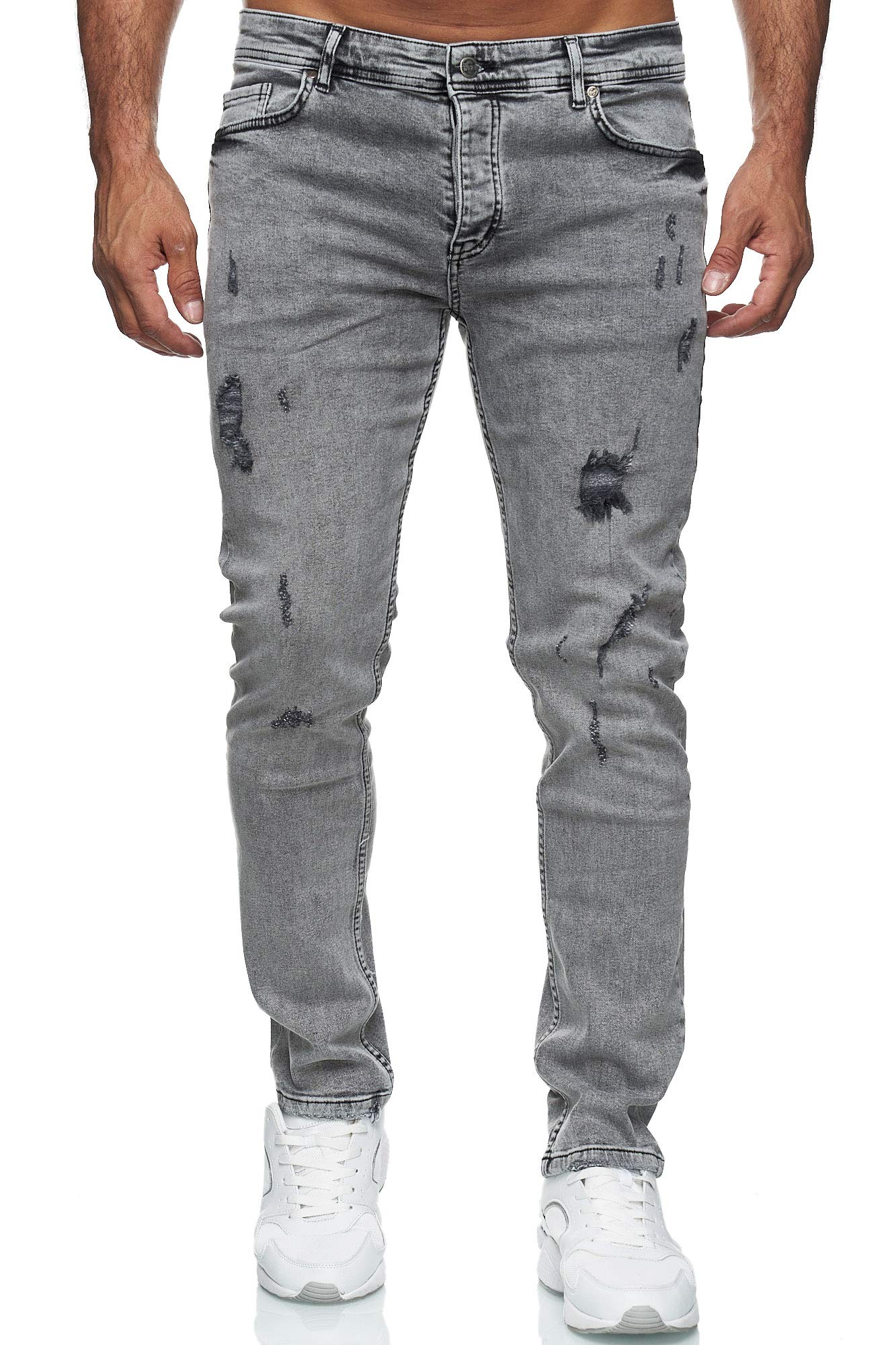 Reslad Jeans Herren Destroyed Look Slim Fit Denim Strech Jeans-Hose RS-2062 (W36 / L32, Grau (2090))