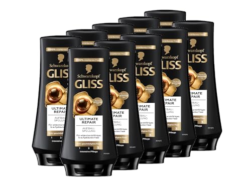 Gliss Ultimate Repair Spülung (10x 200 ml), Haarspülung mit flüssigem Keratin & Perlen-Extrakt bietet Reparatur-Pflege, Pflegespülung für extrem geschädigtes Haar