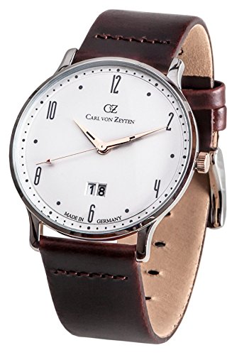 Carl von Zeyten Herren Analog Quarz Uhr mit Leder Armband CVZ0019WH