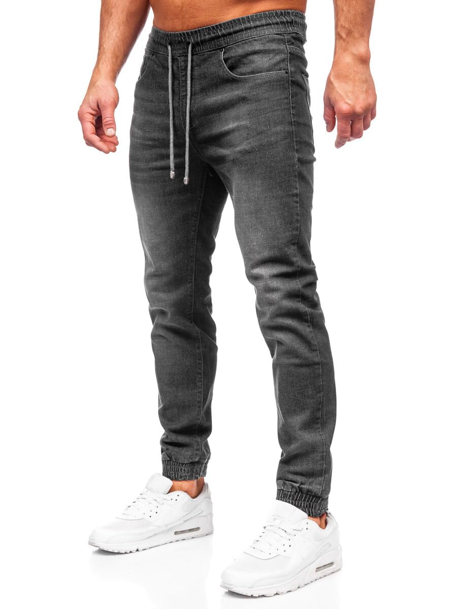 BOLF Herren Jeans Jogger Denim Style Sweathose Jogg Used Look Jeanspants Destroyed Freizeit Casual Style Slim Fit Narrow Leg MP0275GS Schwarz XL [6F6]