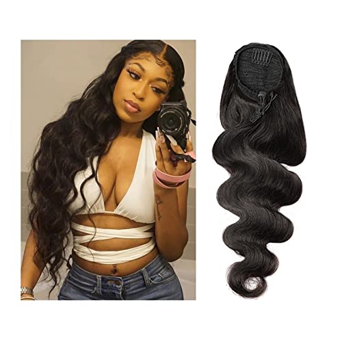 Pferdeschwanz Haarverlängerung Body Wave Drawstring Ponytail Extension 10-30 Inch Wave Black Human Hair Ponytail Hairpiece Clip in Remy Human Hair Extension Ponytail Perücke Täglich Fluffy Pony Tail (