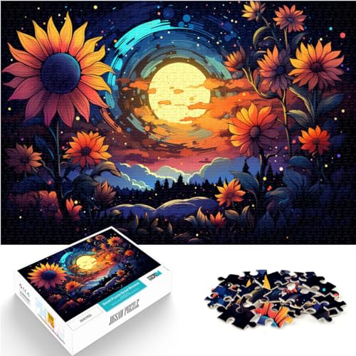 Puzzle-Geschenk, farbenfroher Psychedelischer Sternenhimmel mit Sonnenblumen, 1000-teiliges Puzzle, Holzpuzzle zum Stressabbau, Urlaub zu Hause, Zeit totschlagen, 1000 Teile (50 x 75 cm)