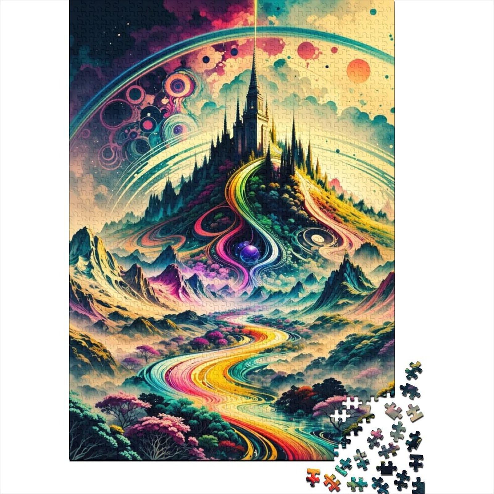 1000-teiliges Puzzle für Erwachsene und Teenager. Bunte Berge und Flüsse für Erwachsene, 1000-teiliges Puzzle. Interessantes Puzzle zur Stressreduzierung (Größe 75x50cm).