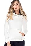 Cipo & Baxx Damen Sweater Pullover Hoodie Sweatshirt Pulli Doppelkragen Kängurutaschen Ecru L