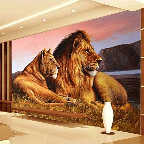 XLMING Savannah-Löwe Küche Esszimmer Arbeitszimmer Wohnzimmer TV Hintergrund Wand 3D Tapete-250cm×170cm